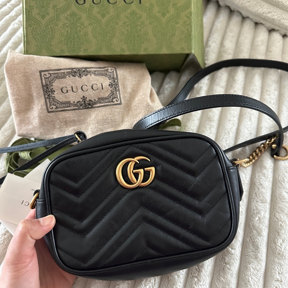 Gucci Black Chevron Quilted Crossbody Bag